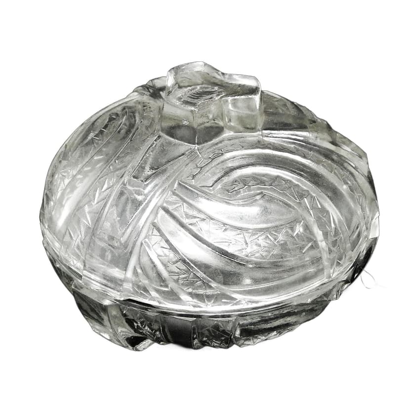 Bomboniera Art déco, szkło prasowane, Huta Szkła Hortensja, Polska, lata 50.