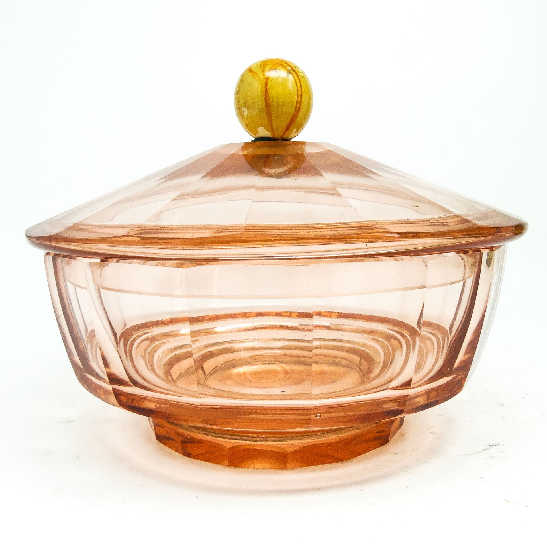 Bomboniera Art Deco, kryształ rozalinowy, Moser, Czechosłowacja, lata 30.