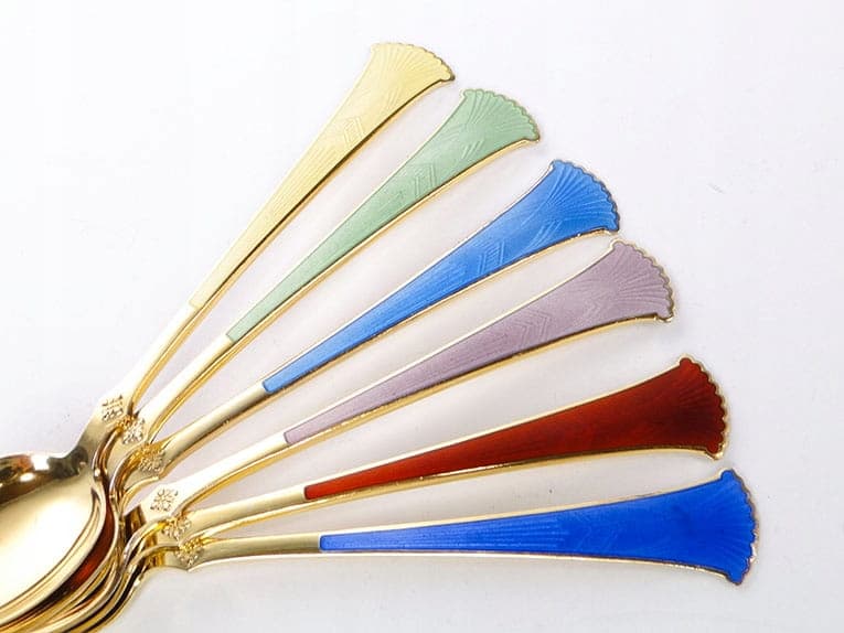 Set of moka spoons, multicolor enamel, gilt silver, Nonne, Sweden, 1950s - 186494