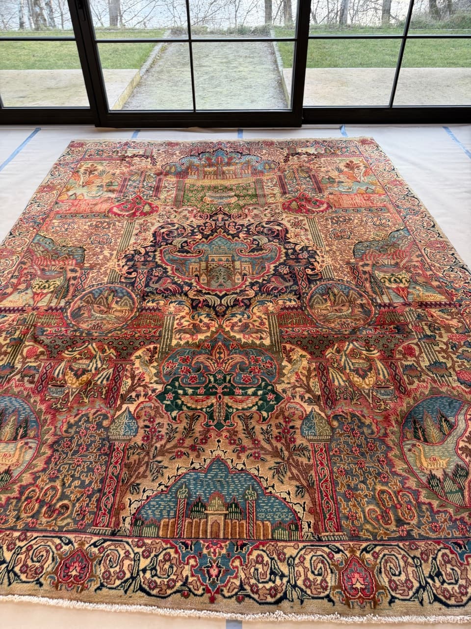 Dywan Kaschmar figuralny 385x290 cm, multikolor, wełna, Iran - 186538