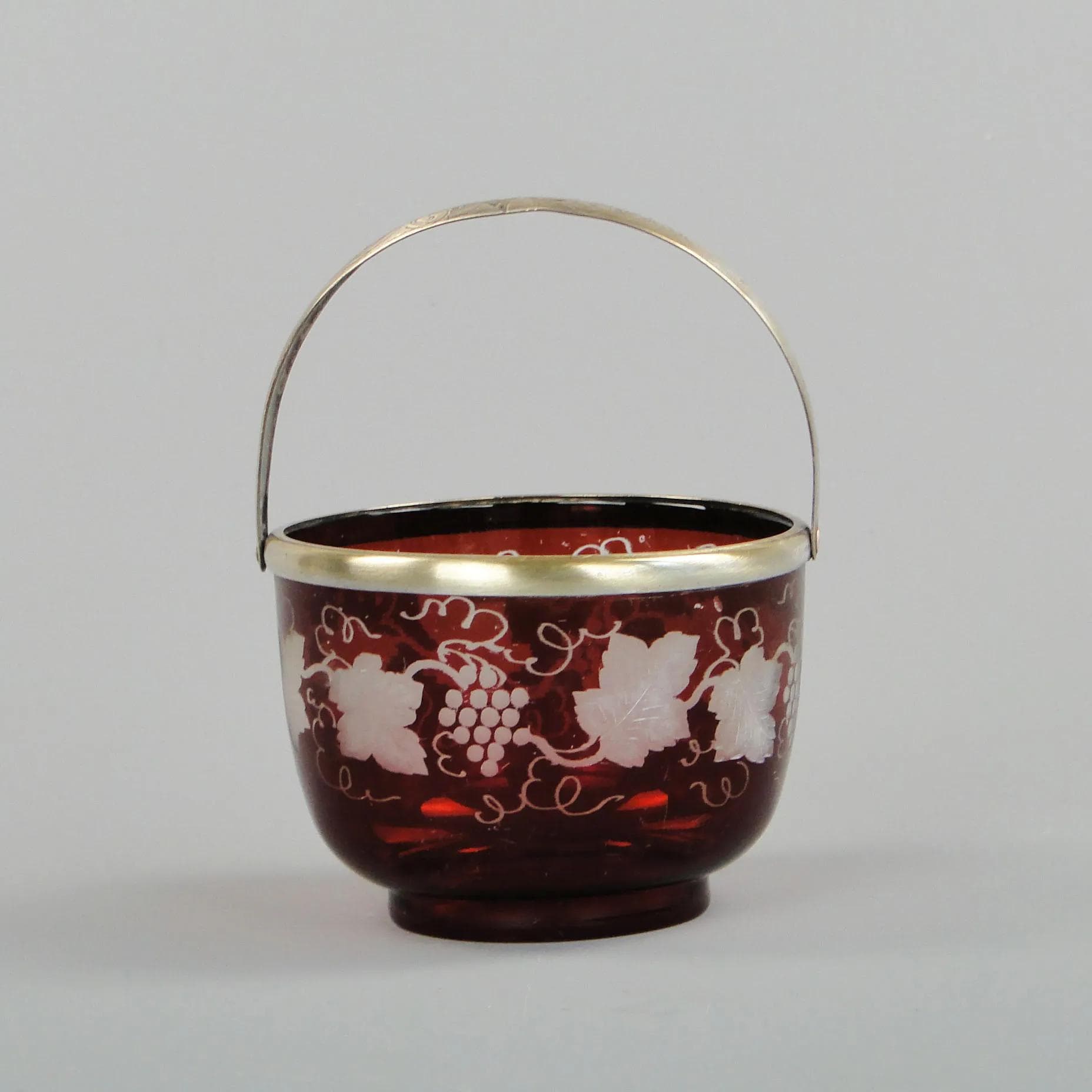 Sugar bowl, Art Deco, ruby glass, silver-plated brass, Czechoslovakia, 1920s. - 13004