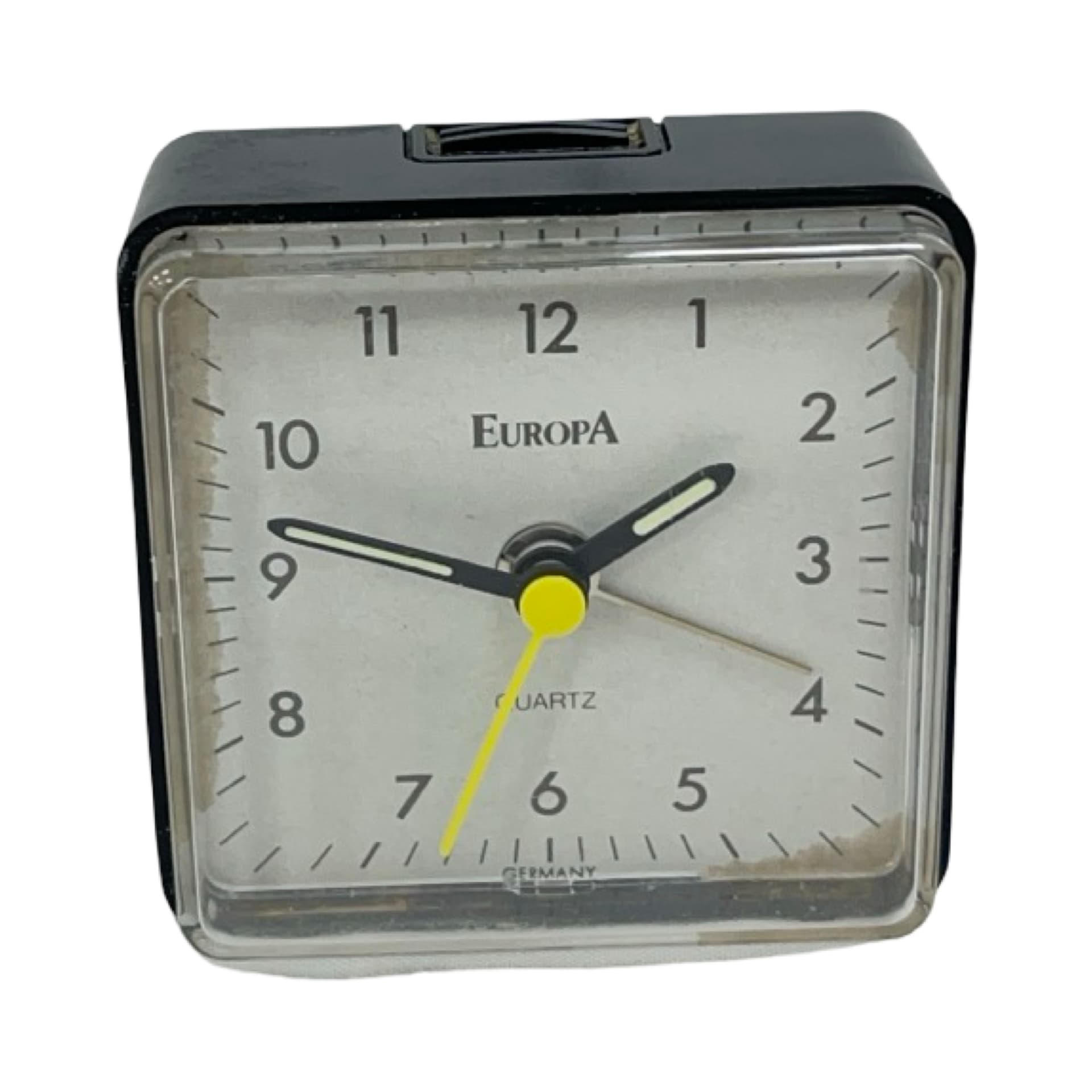 Budzik EUROPA, czarny, plastik, Niemcy, lata 80. - 186622