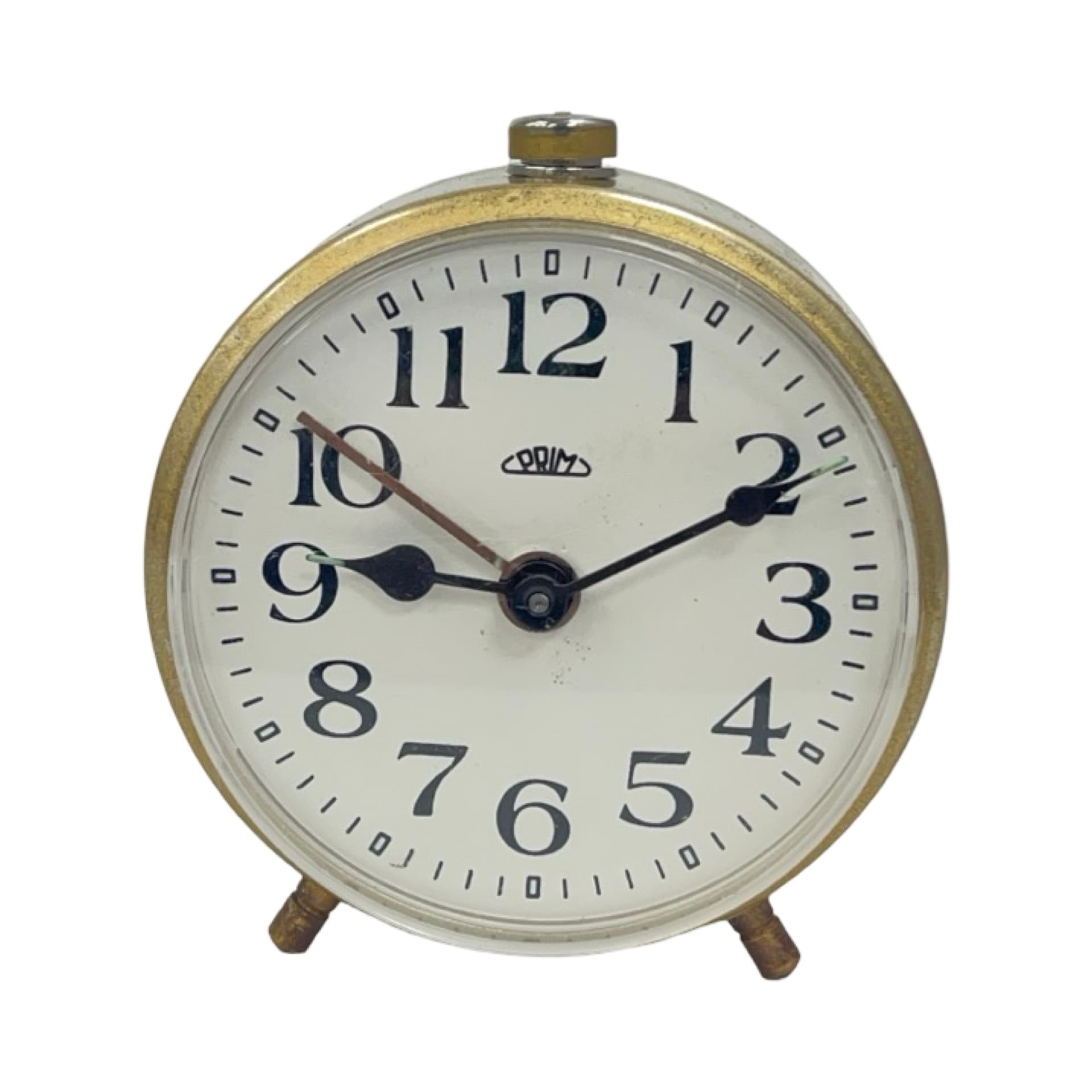 Alarm Clock PRIM, golden metal, Czechoslovakia, 1960s