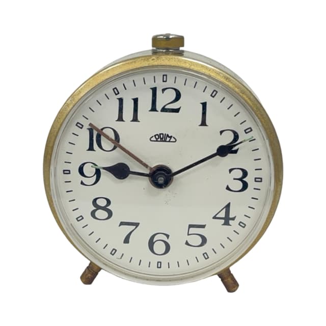 Alarm Clock PRIM, golden metal, Czechoslovakia, 1960s - DIMENSION