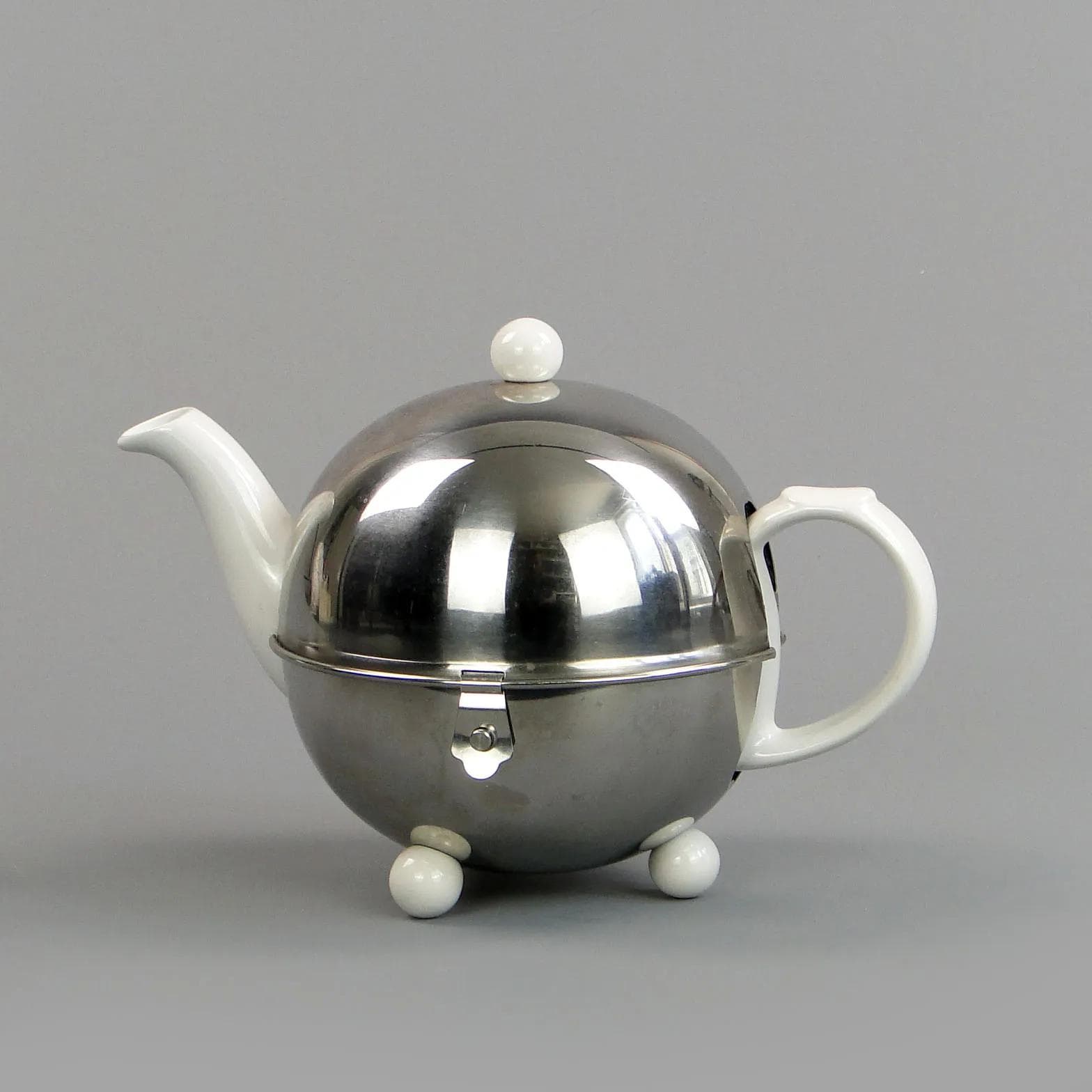 Thermos Jug Bauhaus, cream porcelain, silver steel, Thermothe, Germany, 1920s - 12996