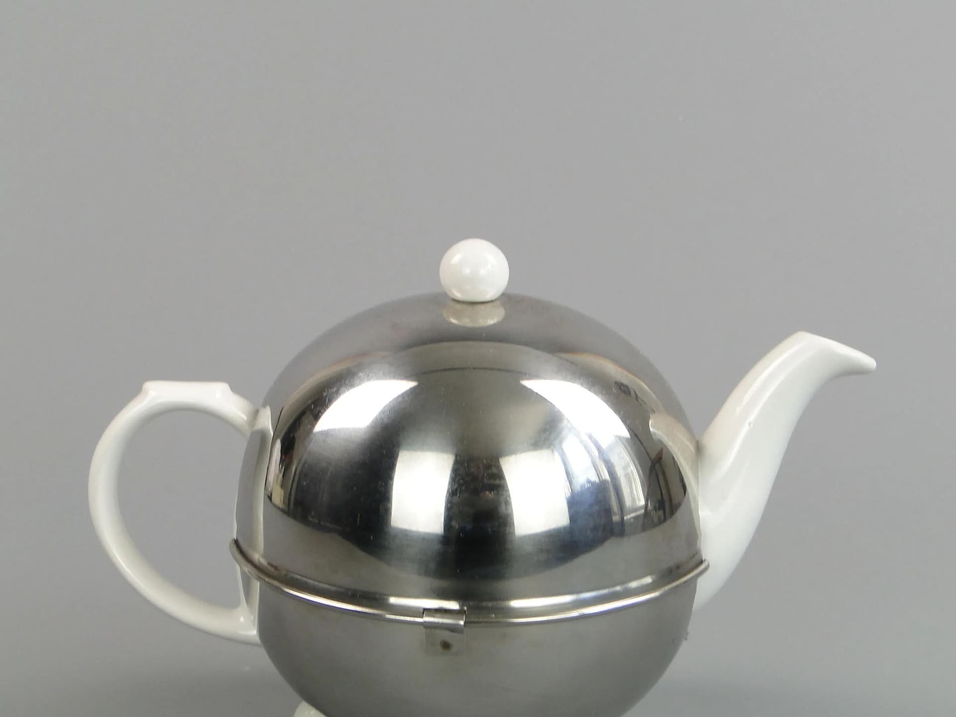 Thermos Jug Bauhaus, cream porcelain, silver steel, Thermothe, Germany, 1920s - 12999