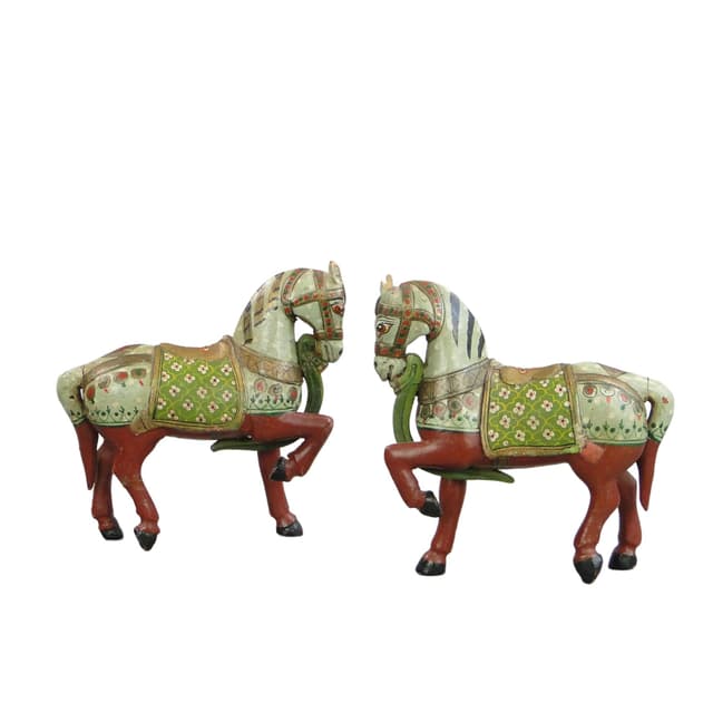 Para rzeźb, konie polichromowane, drewno multikolor, Indie, przełom XIX i XX w. - WYMIARY