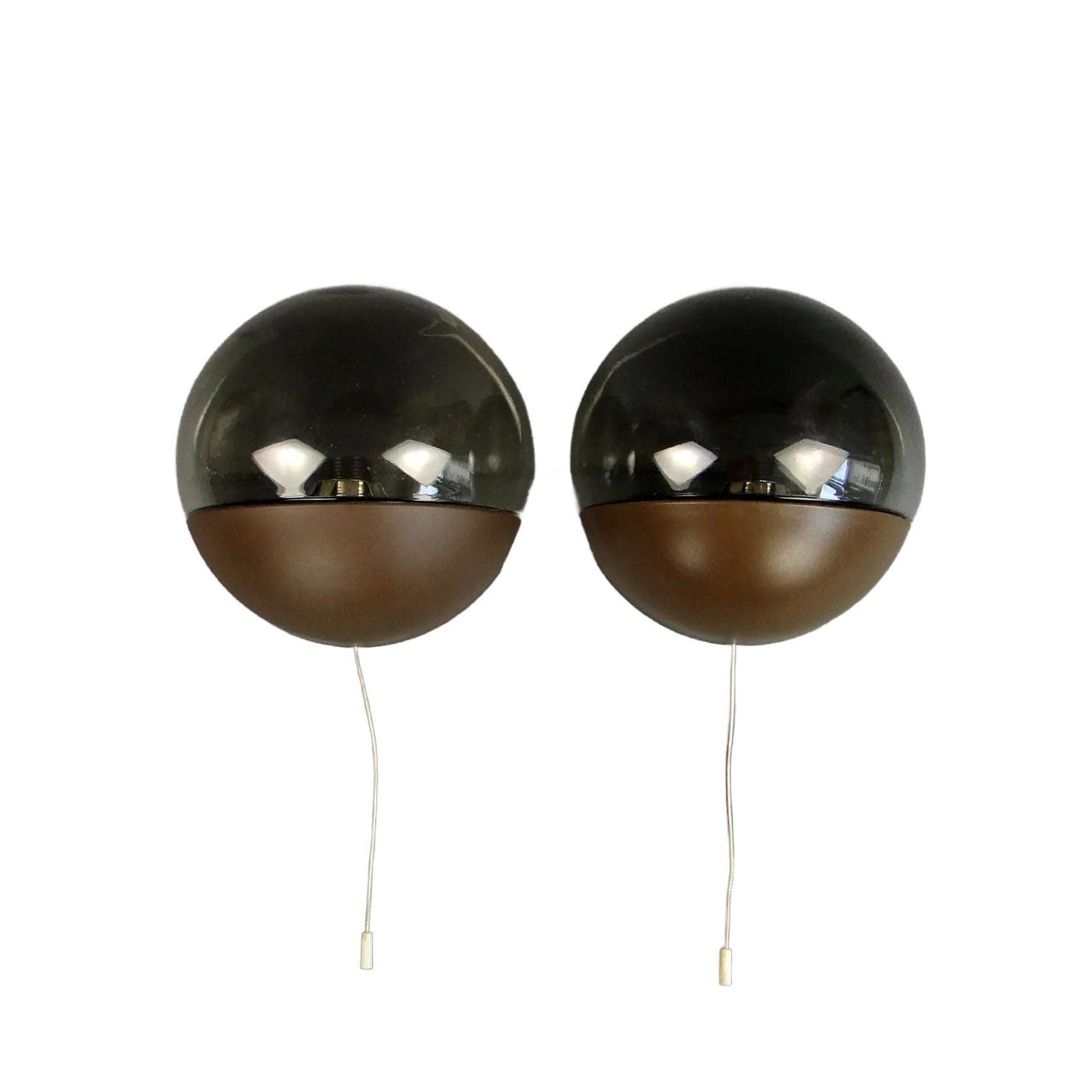 Para kinkietów Space Age, szkło brązowo-grafitowe, Niemcy, lata 70.
