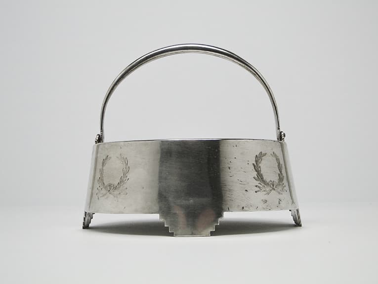 Neoclassical basket-form sugar bowl, silver-plated brass, Fraget, Poland, early 20th c. - 187340