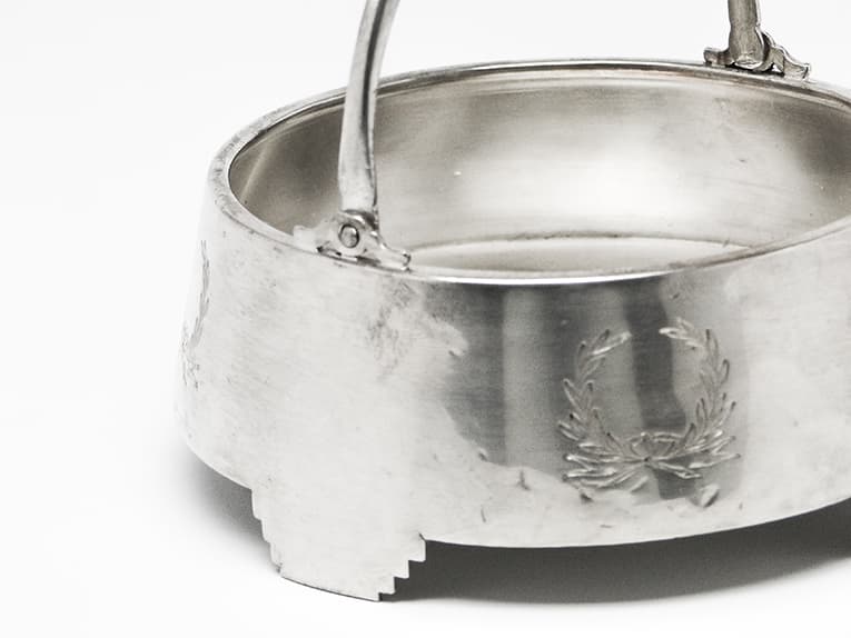 Neoclassical basket-form sugar bowl, silver-plated brass, Fraget, Poland, early 20th c. - 187341
