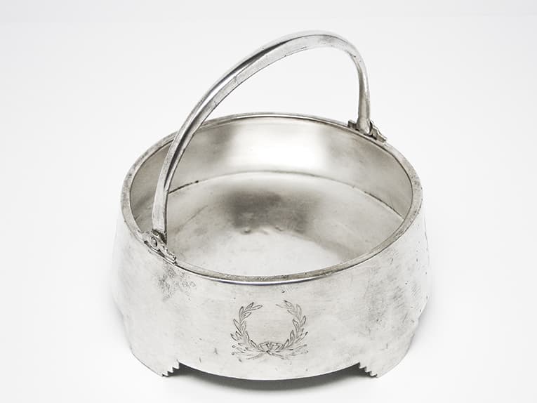 Neoclassical basket-form sugar bowl, silver-plated brass, Fraget, Poland, early 20th c. - 187338