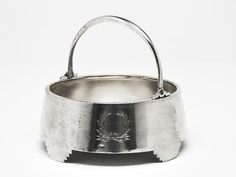 Neoclassical basket-form sugar bowl, silver-plated brass, Fraget, Poland, early 20th c. - 187345