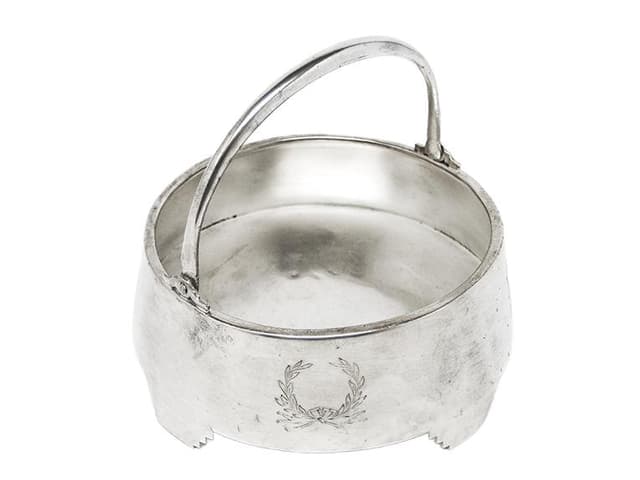 Neoclassical basket-form sugar bowl, silver-plated brass, Fraget, Poland, early 20th c. - DIMENSION