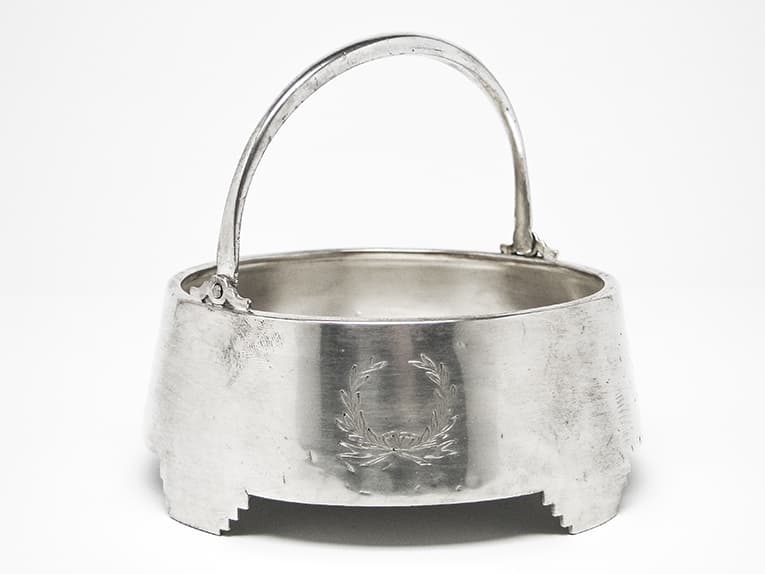 Neoclassical basket-form sugar bowl, silver-plated brass, Fraget, Poland, early 20th c. - 187337
