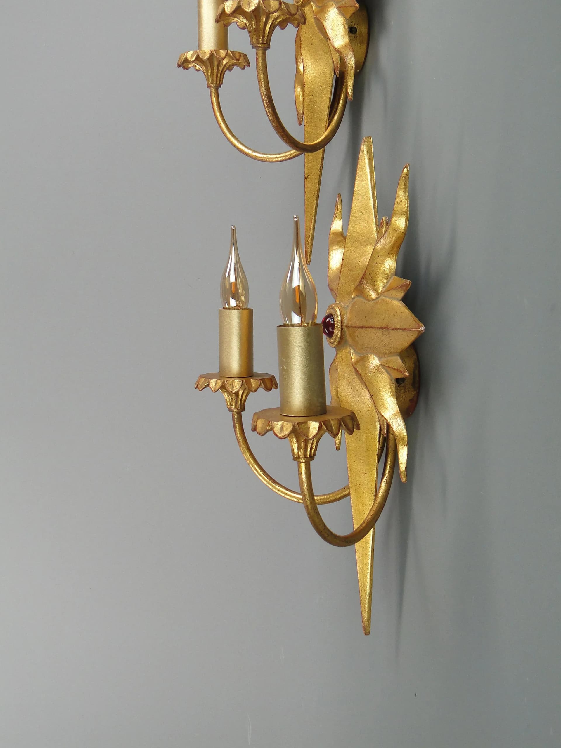 Para kinkietów Hollywood Regency, metal złoty, Włochy, lata 70. - 12959