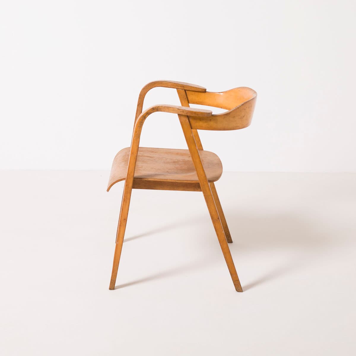 Lounge chair, bent plywood, light brown, by M. Sigmund, Poland, 1960s. - 187478