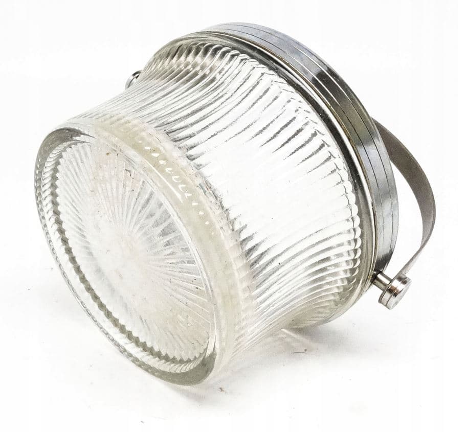 Cukiernica Art Deco, mosiądz srebrzony, szkło prasowane, Polska, lata 50. - 187533