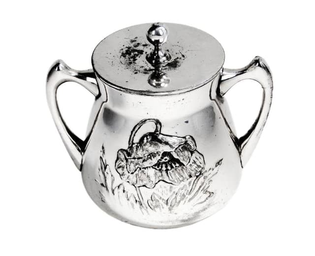 Art Nouveau sugar bowl, silver-plated brass, Poland, 1920s. - DIMENSION
