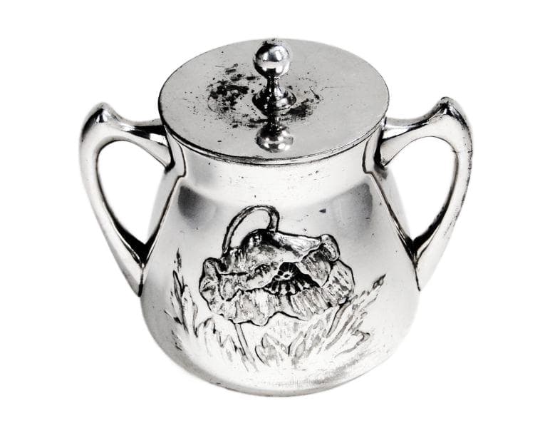Art Nouveau sugar bowl, silver-plated brass, Poland, 1920s. - 192994