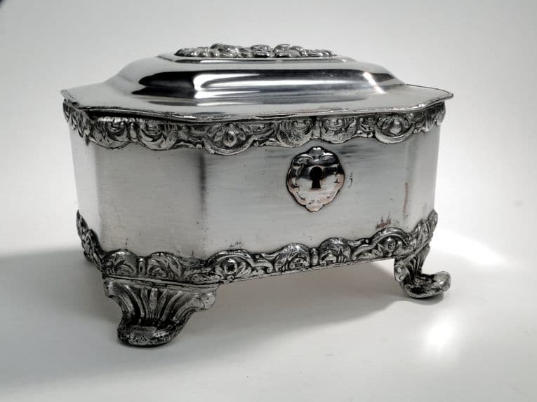 Cukiernica Biedermeier, miedź srebrzona, Norblin, Polska, lata 20. - 187558