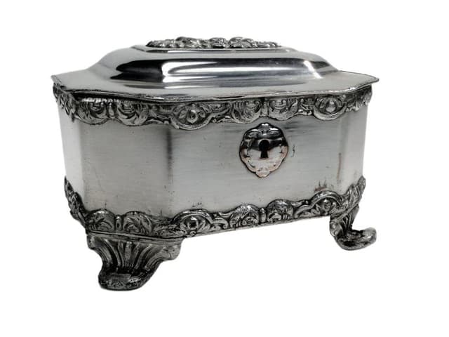 Cukiernica Biedermeier, miedź srebrzona, Norblin, Polska, lata 20. - WYMIARY