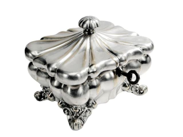 Cukiernica sarkofagowa Biedermeier, mosiądz srebrzony, Szwecja, XIX w. - WYMIARY