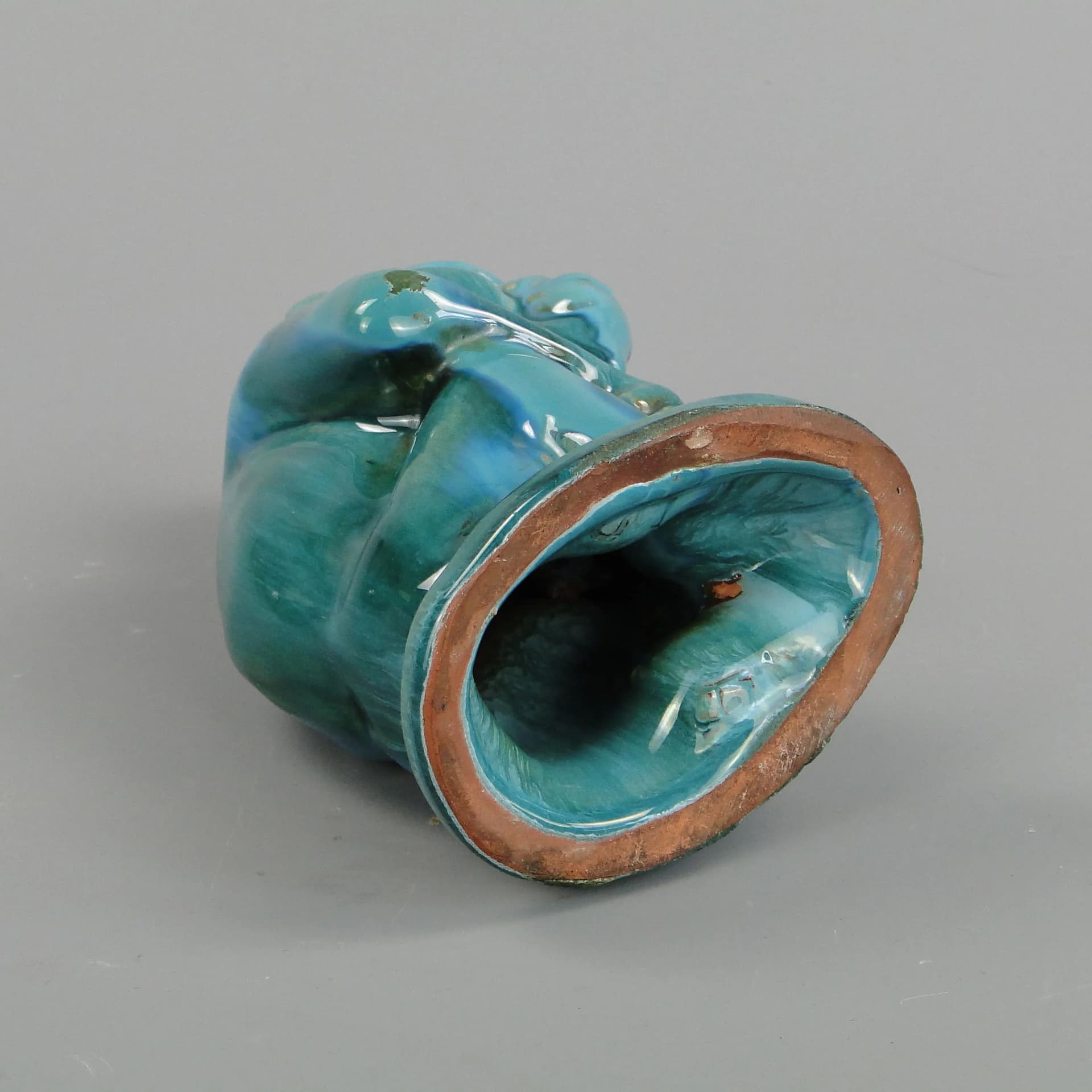 Baboon figurine Art Deco, turquoise, ceramics, by D. Urbach, Czech Republic, 1930s. - 12949