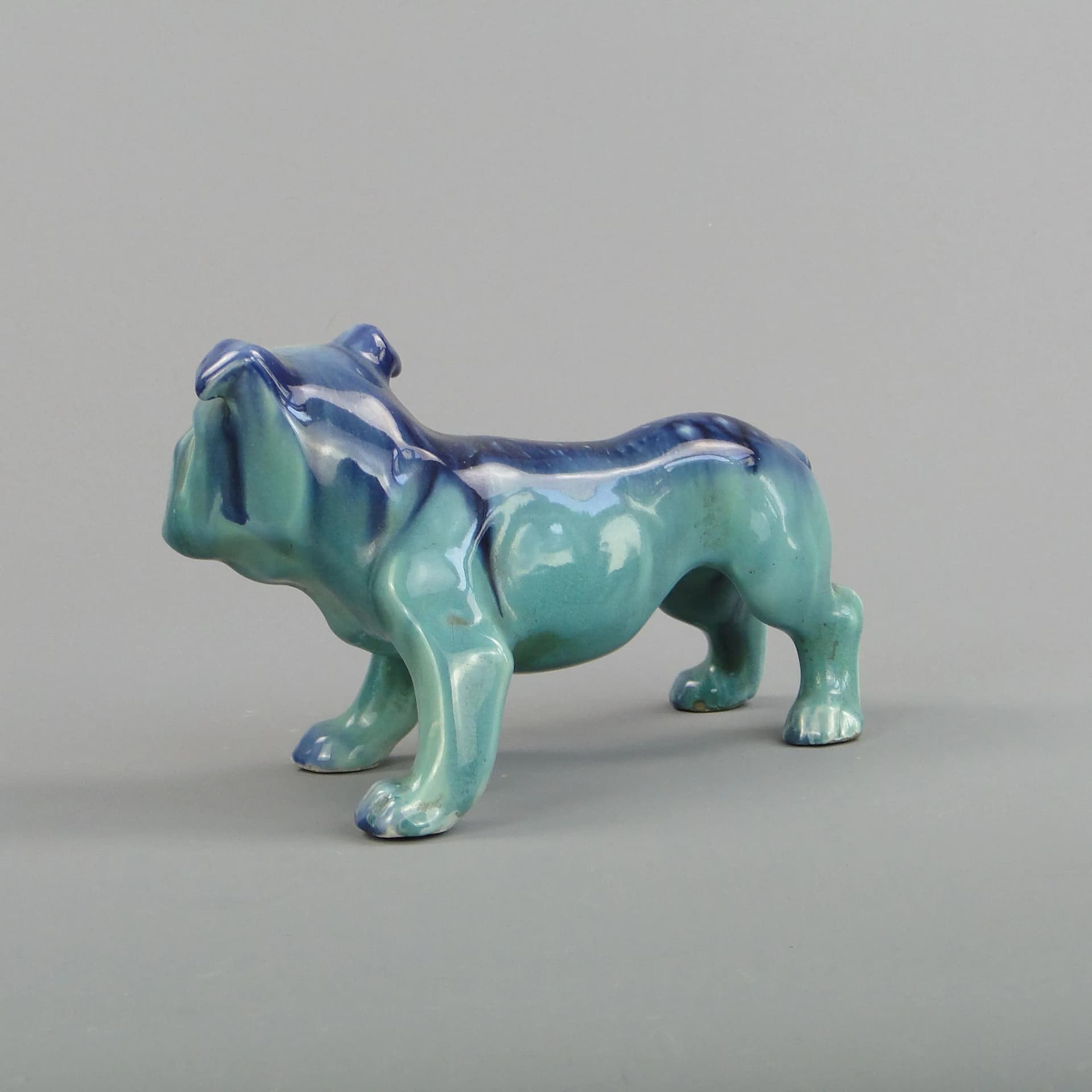 Bulldog figurine, turquoise, ceramics, by D. Urbach, Czech Republic, 1930s. - 12941