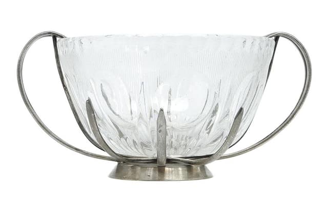 Sugar bowl, new look postmodernism, silver-plated brass glass, Poland, 1970s. - DIMENSION