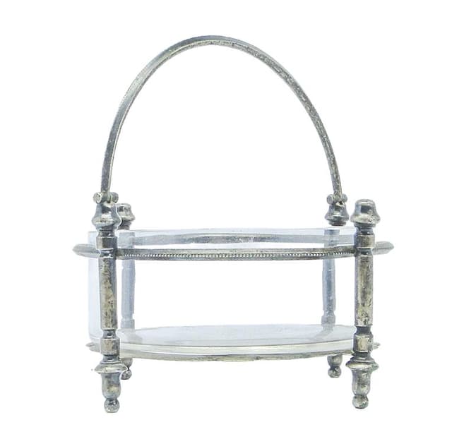 Eclectic sugar bowl, glass, silver-plated brass, Bracia Henneberg, Poland, 1920s. - DIMENSION