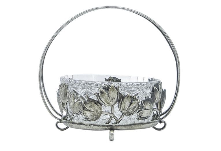 Cukiernica postmodernizm, mosiądz srebrzony, szkło, Polska, lata 70. - 193079