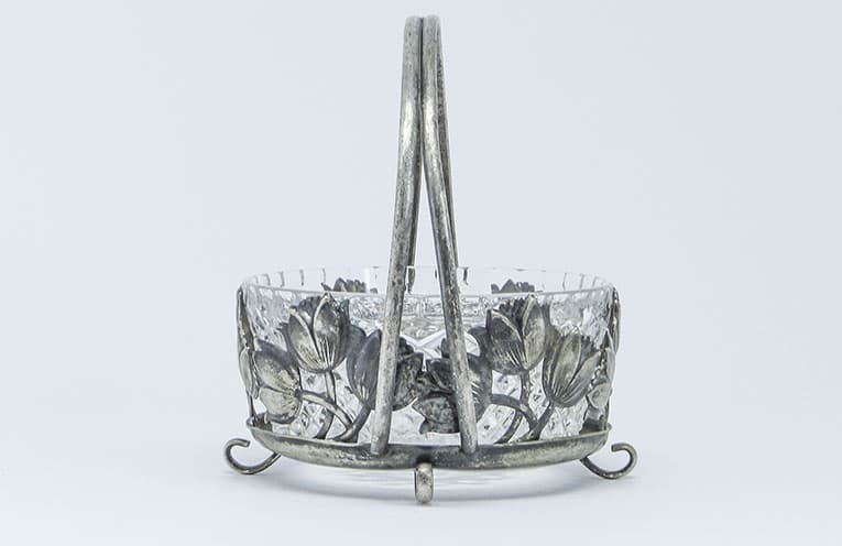 Cukiernica postmodernizm, mosiądz srebrzony, szkło, Polska, lata 70. - 187954