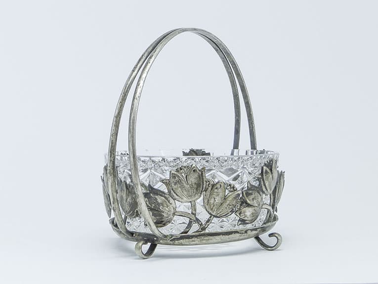 Cukiernica postmodernizm, mosiądz srebrzony, szkło, Polska, lata 70. - 187952