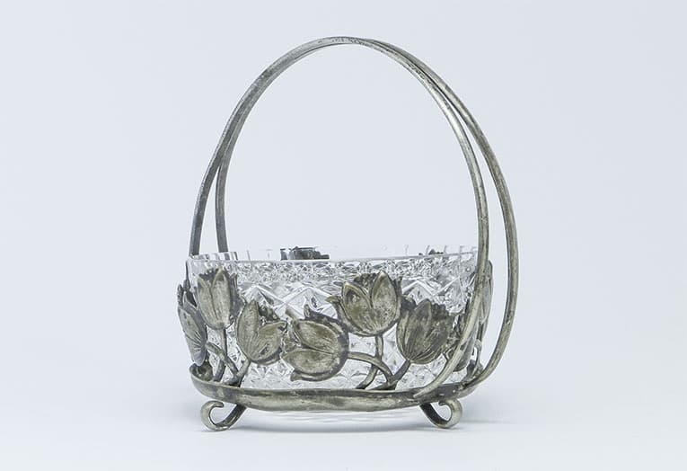 Cukiernica postmodernizm, mosiądz srebrzony, szkło, Polska, lata 70. - 187953