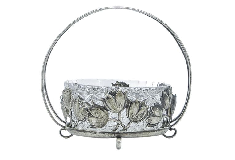 Cukiernica postmodernizm, mosiądz srebrzony, szkło, Polska, lata 70.