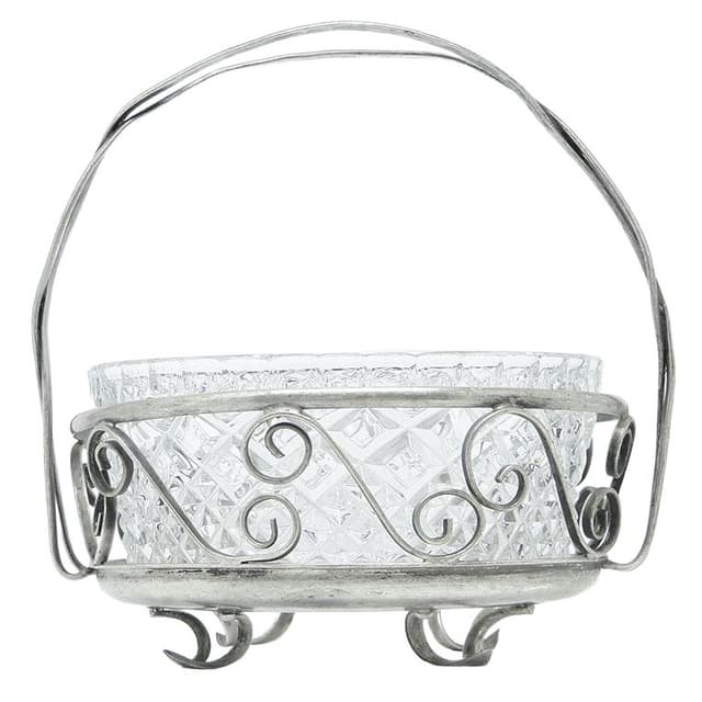 Cukiernica, postmodernizm, mosiądz srebrzony, szkło, HEFRA, Polska, lata 70. - WYMIARY