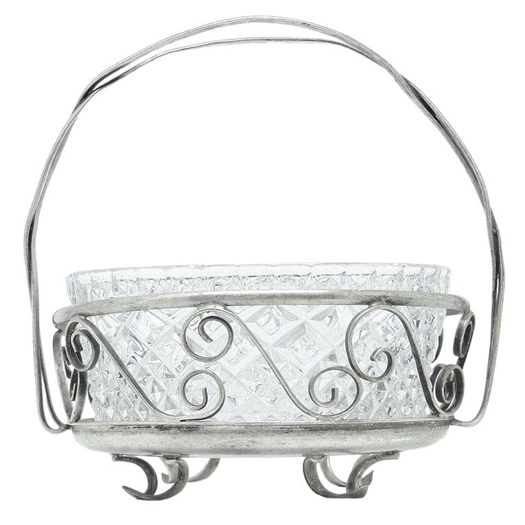 Cukiernica, postmodernizm, mosiądz srebrzony, szkło, HEFRA, Polska, lata 70.