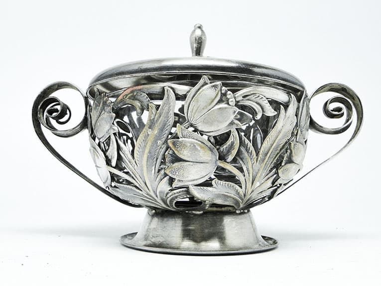 Sugar bowl, Postmodernism, silver-plated brass, HEFRA, Poland, 1970s. - 188032