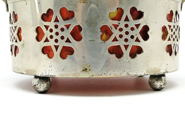 Art Nouveau sugar bowl, silver-plated brass, orange glass, Germany, early 20th c. - 188056