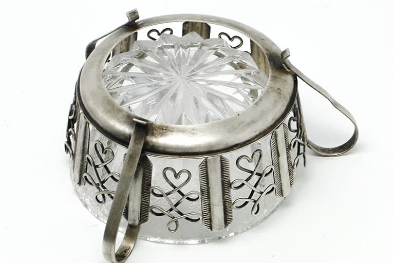 Postmodernism sugar bowl, silver-plated brass, HEFRA, Poland, 1970s. - 188106