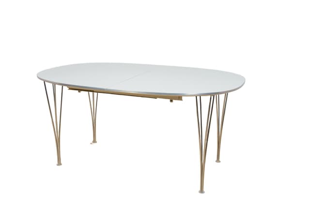 Extendable Table B612 Superellipse, white, aluminum, by P. Hein, B. Mathsson, Fritz Hansen, Denmark, 1960s. - DIMENSION
