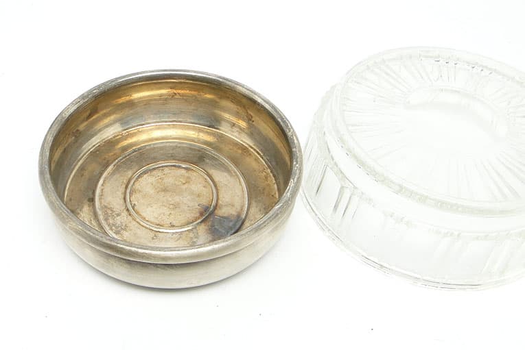 Mid-century modern sugar bowl, glass, silver-plated brass, Poland, 1960s. - 188144