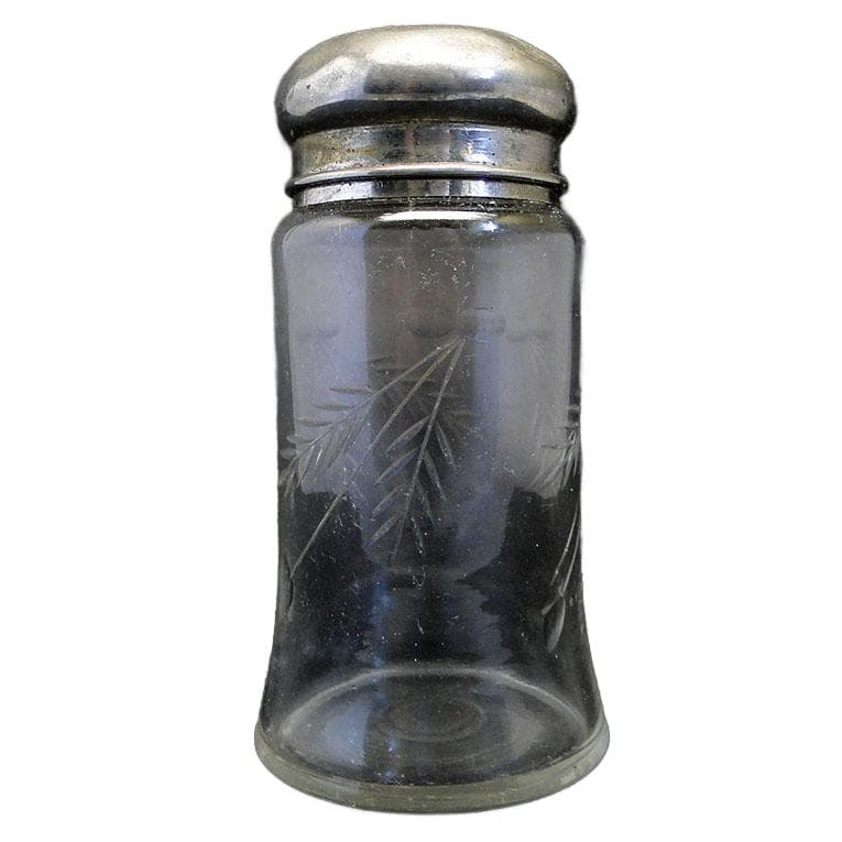 Cukiernica do cukru pudru, Art Nouveau, szkło prasowane, mosiądz srebrzony, Szwecja, lata 20.