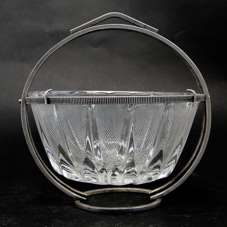 Cukiernica Art Deco, szkło, mosiądz srebrzony, Polska, lata 20. - 188225