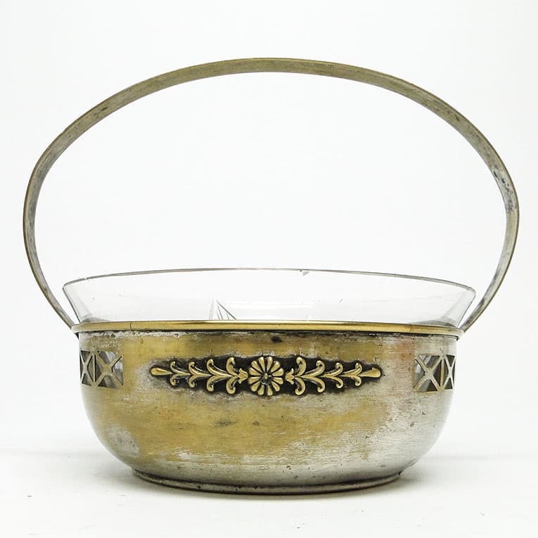 Cukiernica koszyczkowa Secesja, mosiądz srebrzony, Austria, lata 20. - 188249