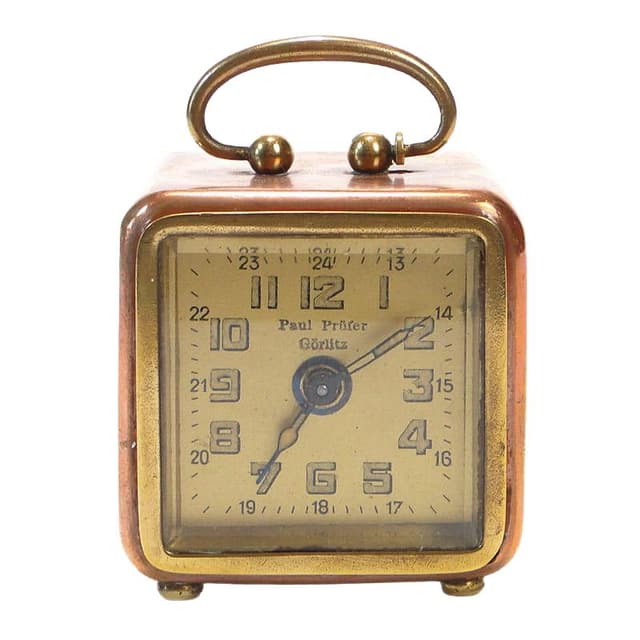 Zegar podróżny secesyjny, copper, mosiądz, Niemcy, XIX w. - WYMIARY