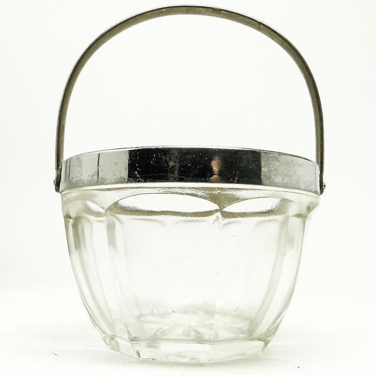 Cukiernica Art déco, szkło prasowane, mosiądz chromowany, Huta Hortensja, Polska, lata 50. - 188481