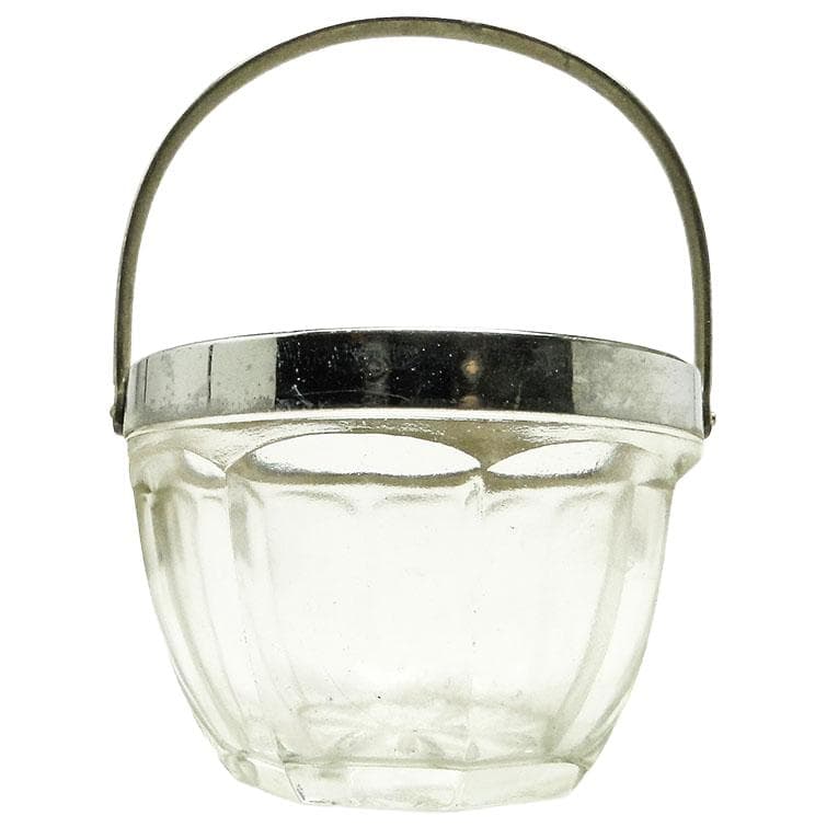 Cukiernica Art déco, szkło prasowane, mosiądz chromowany, Huta Hortensja, Polska, lata 50. - 193260