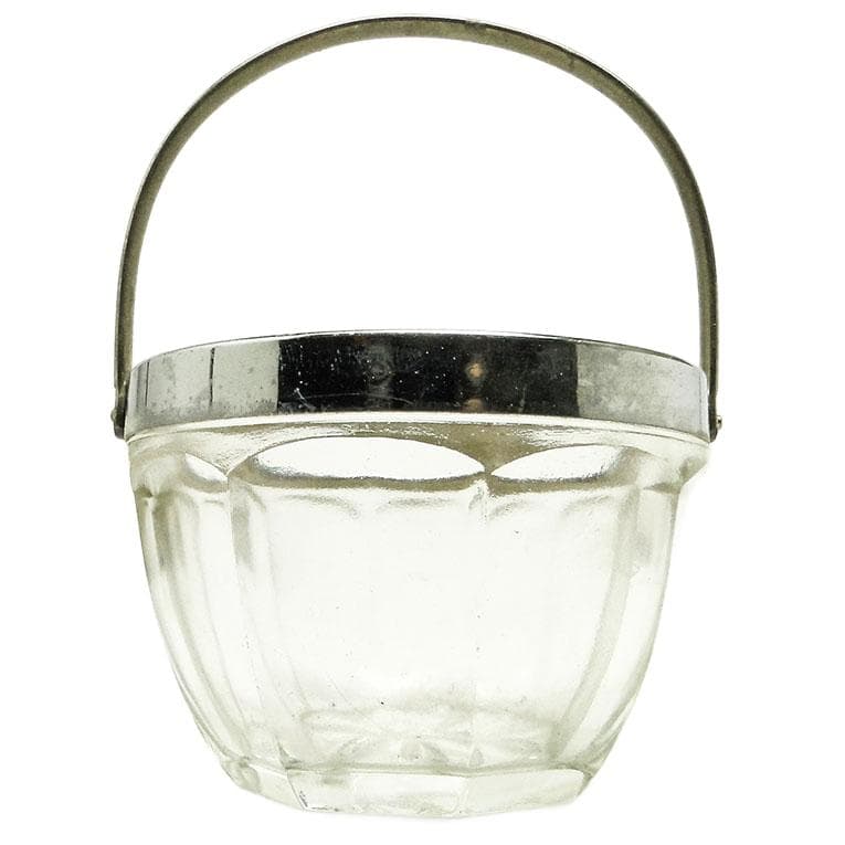 Cukiernica Art déco, szkło prasowane, mosiądz chromowany, Huta Hortensja, Polska, lata 50.