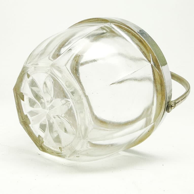 Cukiernica Art déco, szkło prasowane, mosiądz chromowany, Huta Hortensja, Polska, lata 50. - 188479